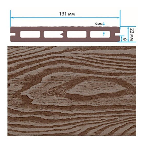 Террасная доска Terrapol Смарт 3D Пустотелая с пазом Тик Киото